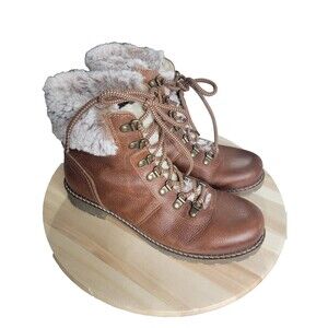 Avellini Made in Portugal Leather Boots Brown Lace Up Faux Fur EU 41 US 10 -10.5